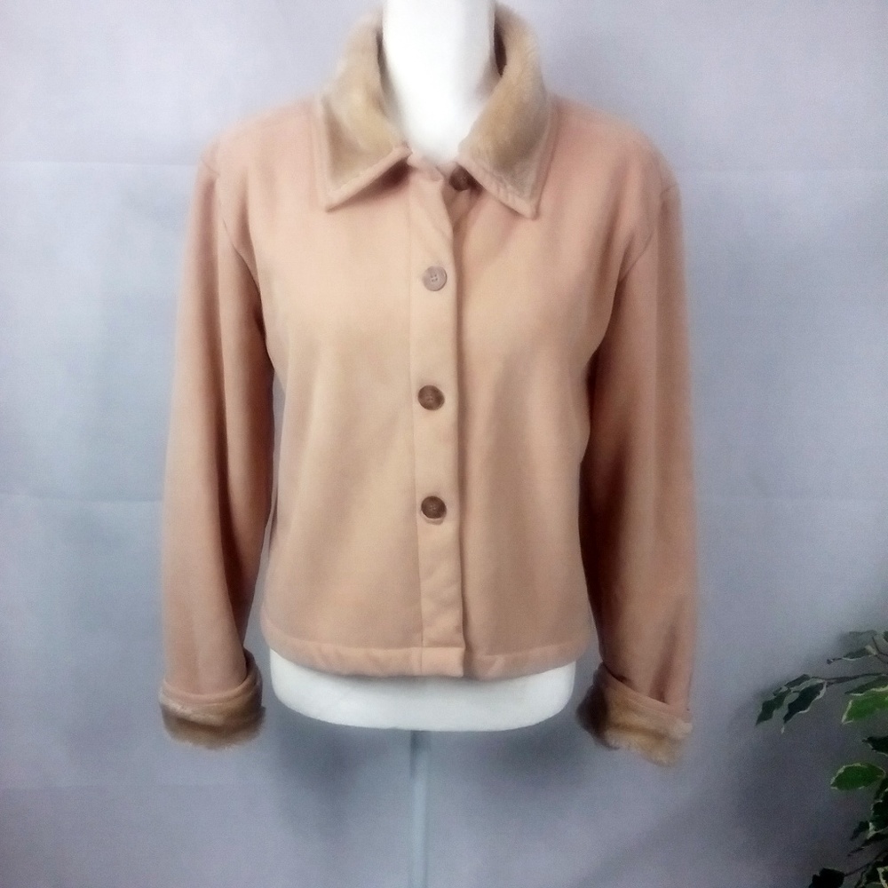 Barrage Authentic Women's Fleece Nude Faux Fur Lined Button Down Coat Jacket